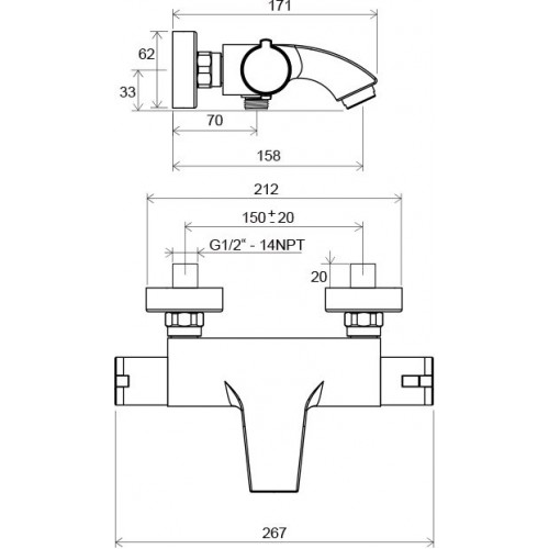 Термостатический смеситель для ванны RAVAK TE 082.00/150